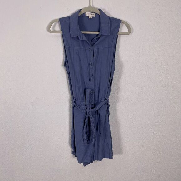 Cloth & Stone Blue Button Front Collared Sleeveless Romper - Picture 1 of 6